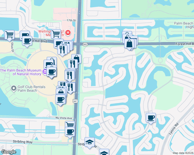 map of restaurants, bars, coffee shops, grocery stores, and more near 2321 Waburton Terrace in Wellington