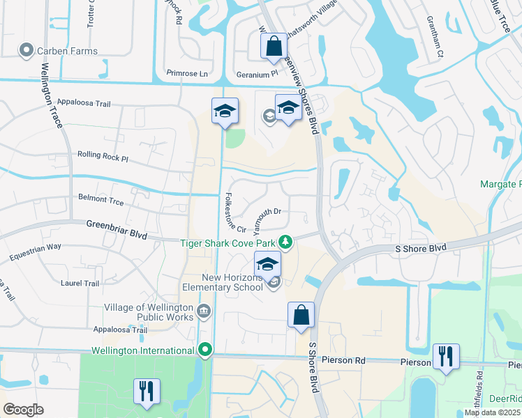 map of restaurants, bars, coffee shops, grocery stores, and more near 13773 Yarmouth Drive in Wellington