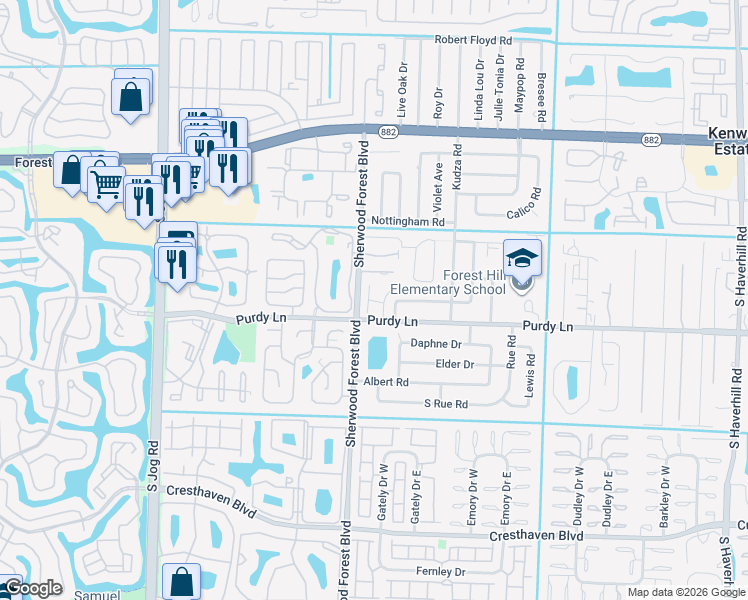 map of restaurants, bars, coffee shops, grocery stores, and more near Ceylon Court in West Palm Beach
