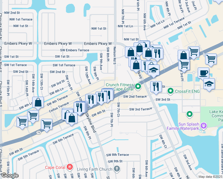 map of restaurants, bars, coffee shops, grocery stores, and more near 801 Florida 78 in Cape Coral