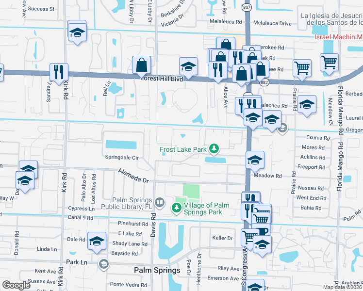 map of restaurants, bars, coffee shops, grocery stores, and more near 715 Lori Drive in Palm Springs