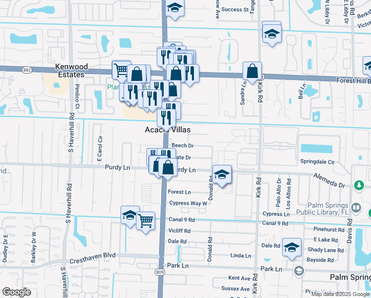 map of restaurants, bars, coffee shops, grocery stores, and more near 4380 Beech Drive in West Palm Beach