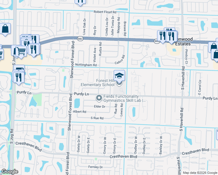 map of restaurants, bars, coffee shops, grocery stores, and more near 2167 Pepper Road in West Palm Beach