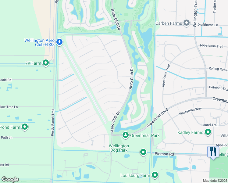 map of restaurants, bars, coffee shops, grocery stores, and more near 15410 Enstrom Road in Wellington