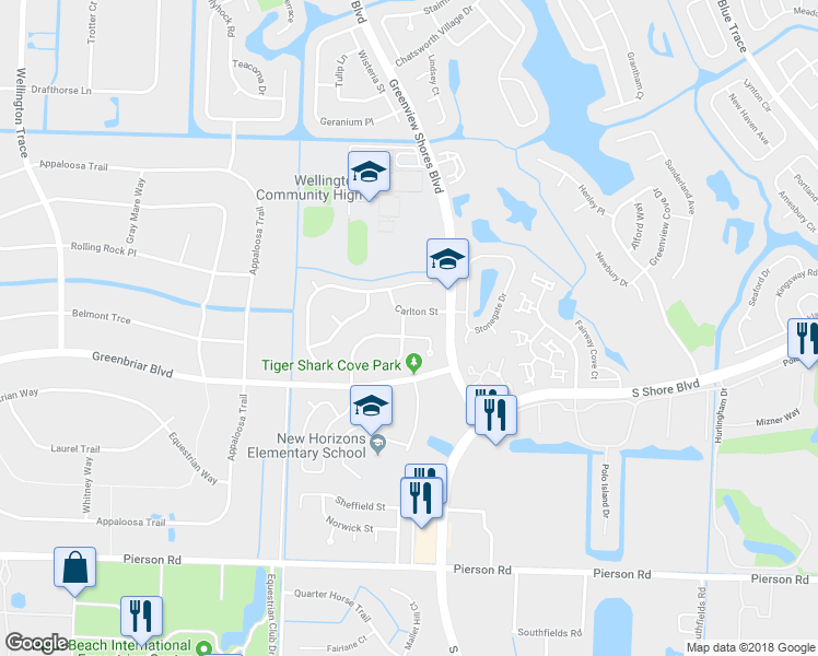 map of restaurants, bars, coffee shops, grocery stores, and more near 13717 Yarmouth Drive in Wellington