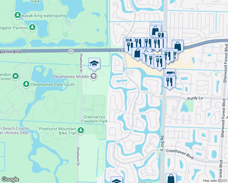 map of restaurants, bars, coffee shops, grocery stores, and more near 2245 Soundings Court in Greenacres