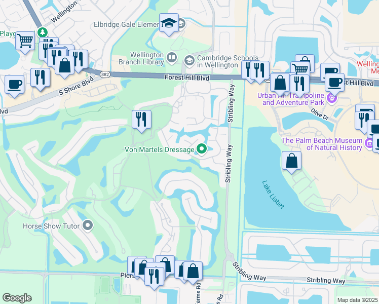 map of restaurants, bars, coffee shops, grocery stores, and more near 11740 Marblestone Court in Wellington