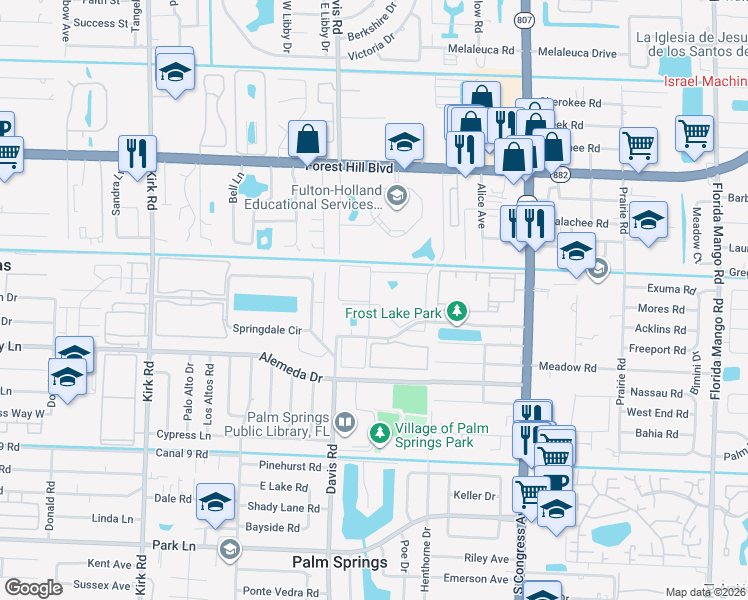 map of restaurants, bars, coffee shops, grocery stores, and more near 715 Lori Drive in Palm Springs