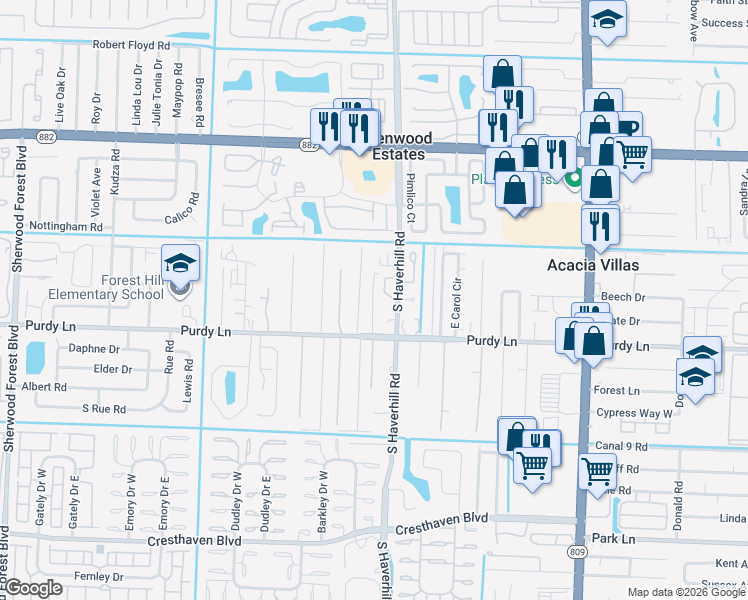 map of restaurants, bars, coffee shops, grocery stores, and more near 2081 Haverhill Court in West Palm Beach