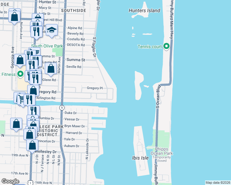 map of restaurants, bars, coffee shops, grocery stores, and more near 7932 Flagler Court in West Palm Beach