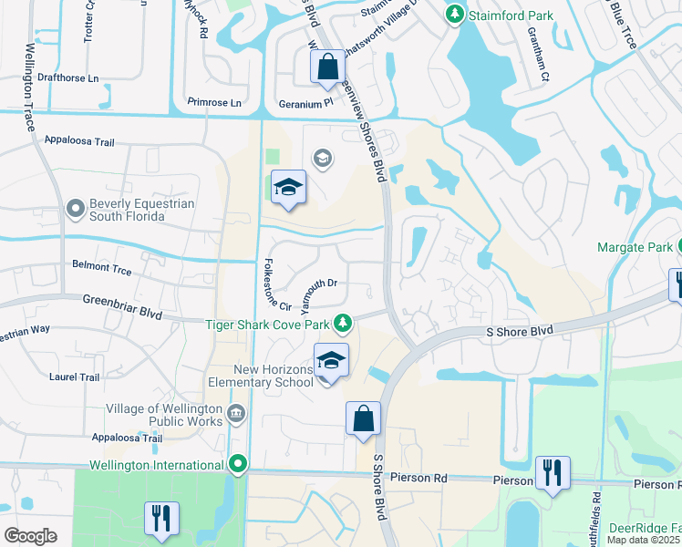map of restaurants, bars, coffee shops, grocery stores, and more near 13717 Yarmouth Drive in Wellington