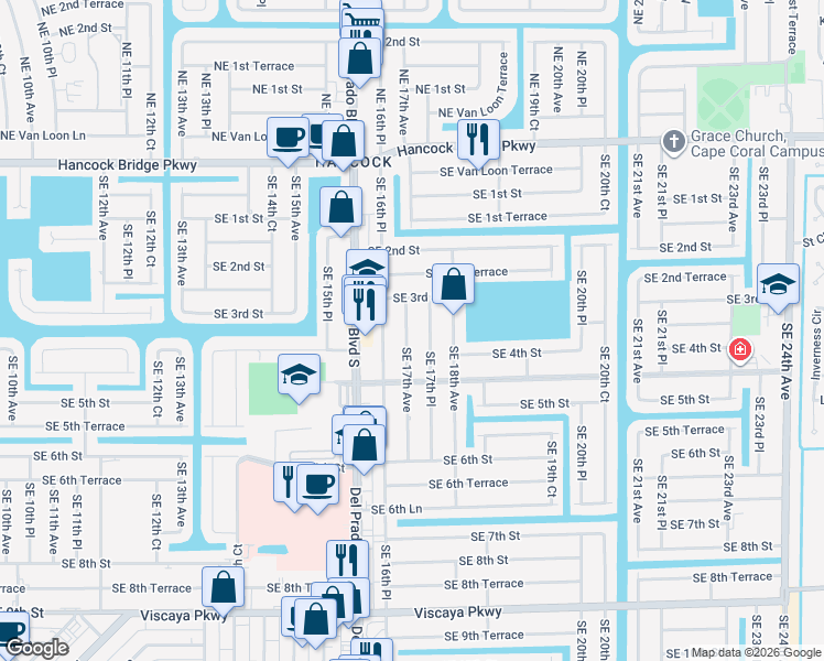 map of restaurants, bars, coffee shops, grocery stores, and more near 321 Southeast 17th Avenue in Cape Coral