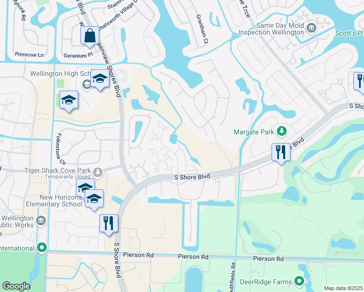 map of restaurants, bars, coffee shops, grocery stores, and more near 2618 Fairway Cove Court in Wellington