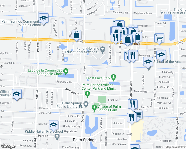 map of restaurants, bars, coffee shops, grocery stores, and more near 715 Lori Drive in Palm Springs