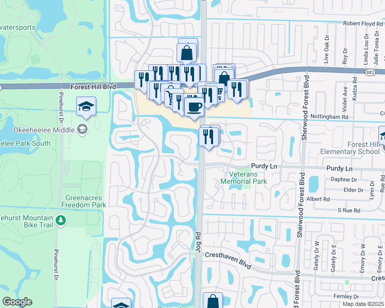 map of restaurants, bars, coffee shops, grocery stores, and more near 1007 Island Manor Drive in Greenacres