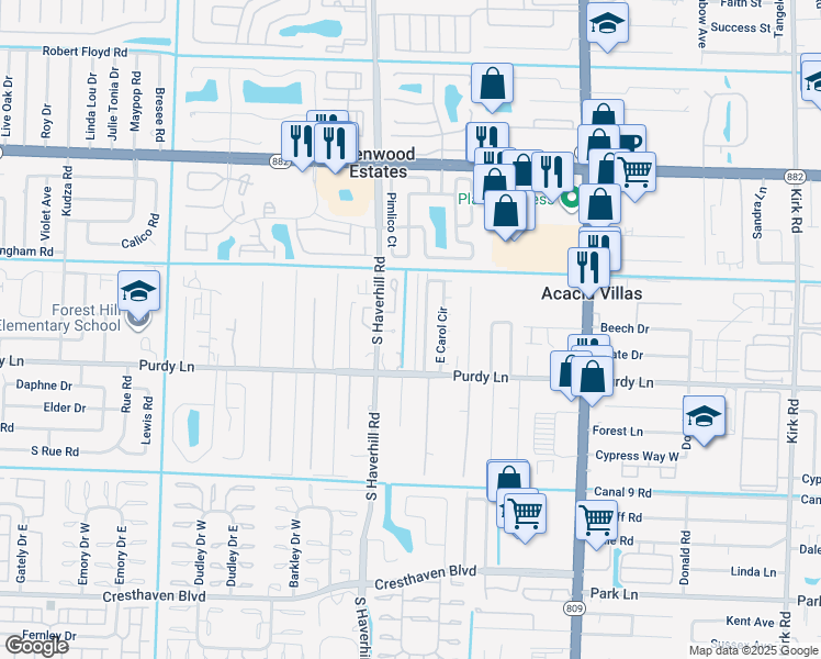 map of restaurants, bars, coffee shops, grocery stores, and more near 2147 49th Avenue South in West Palm Beach