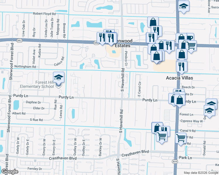 map of restaurants, bars, coffee shops, grocery stores, and more near 2149 Bonnie Drive in West Palm Beach