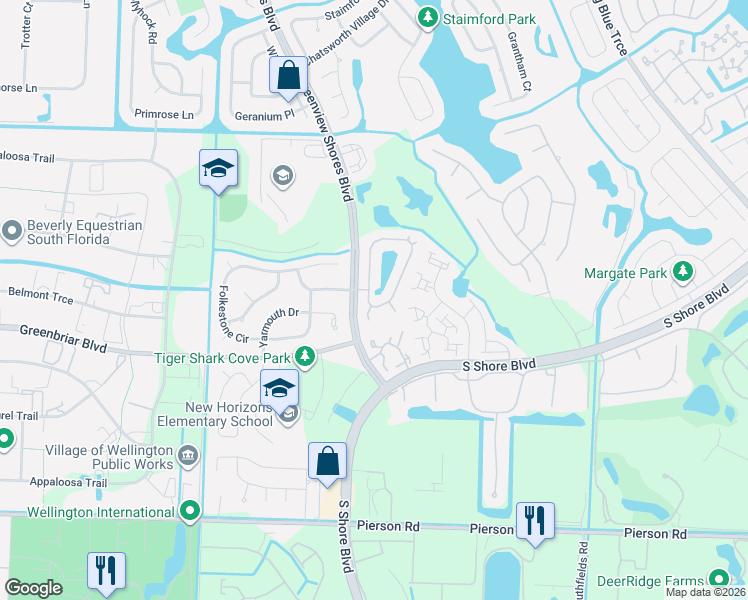 map of restaurants, bars, coffee shops, grocery stores, and more near 2533 Stonegate Drive in Wellington
