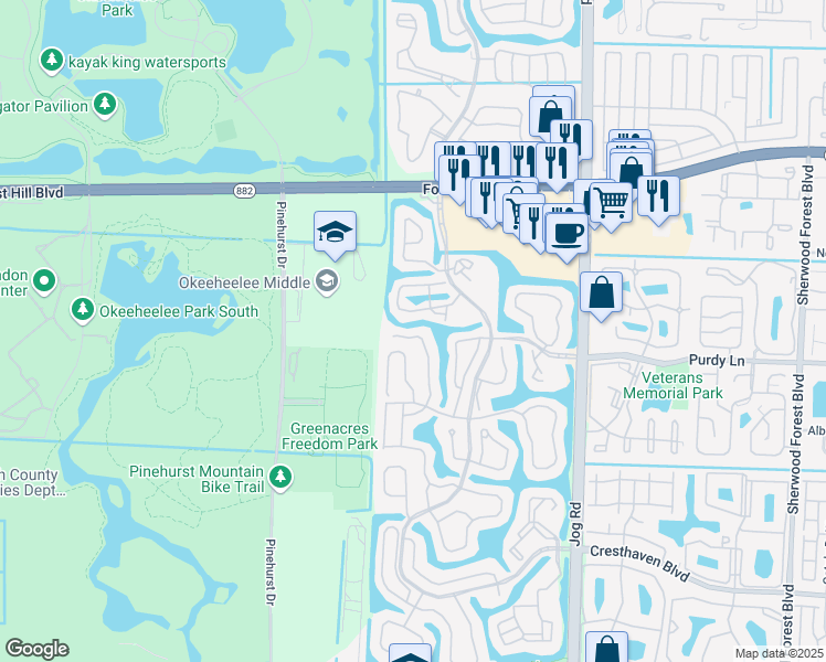 map of restaurants, bars, coffee shops, grocery stores, and more near 2245 Soundings Court in Greenacres