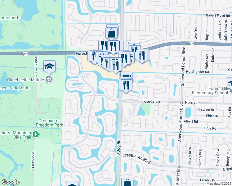 map of restaurants, bars, coffee shops, grocery stores, and more near 1007 Island Manor Drive in Greenacres