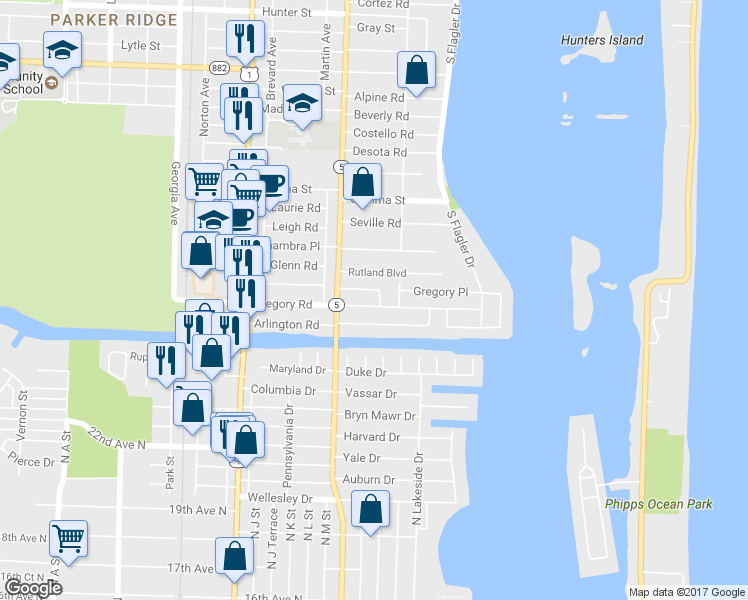 map of restaurants, bars, coffee shops, grocery stores, and more near 209 Gregory Rd in West Palm Beach