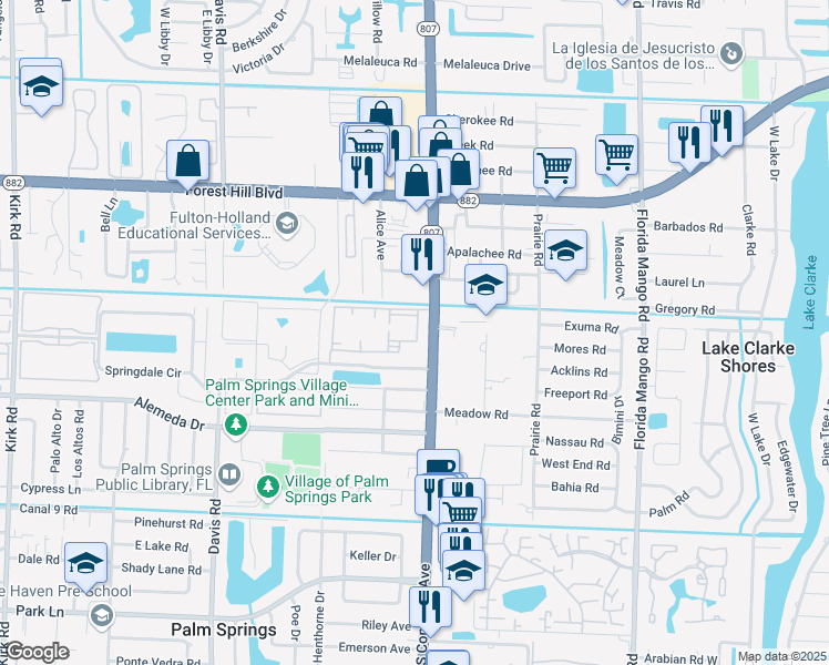 map of restaurants, bars, coffee shops, grocery stores, and more near 2085 S Congress Ave in Palm Springs