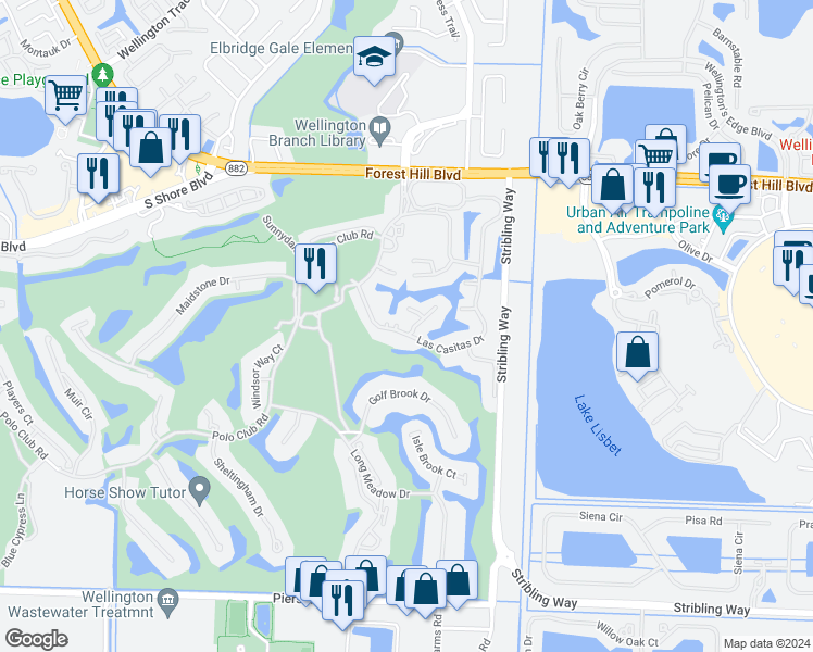 map of restaurants, bars, coffee shops, grocery stores, and more near 11740 Marblestone Court in Wellington