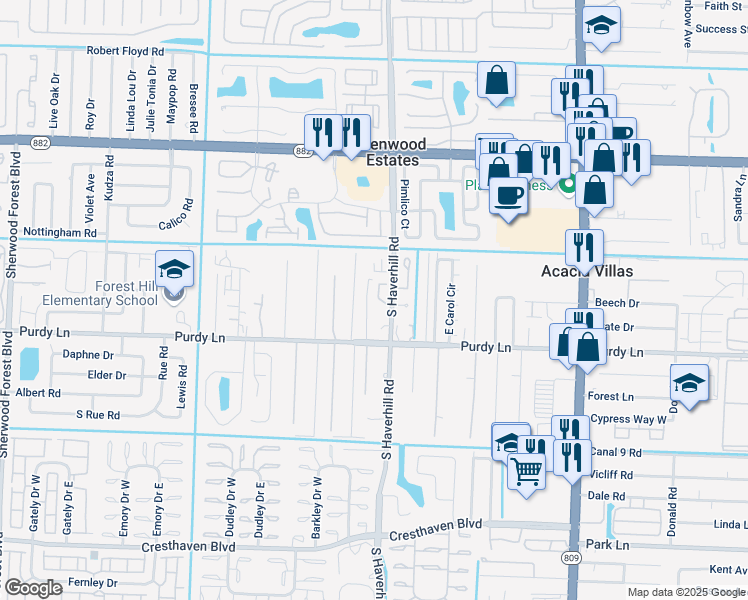 map of restaurants, bars, coffee shops, grocery stores, and more near 2157 Haverhill Road in West Palm Beach