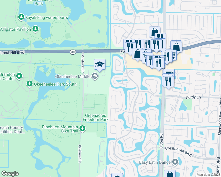 map of restaurants, bars, coffee shops, grocery stores, and more near 2245 Soundings Court in Greenacres