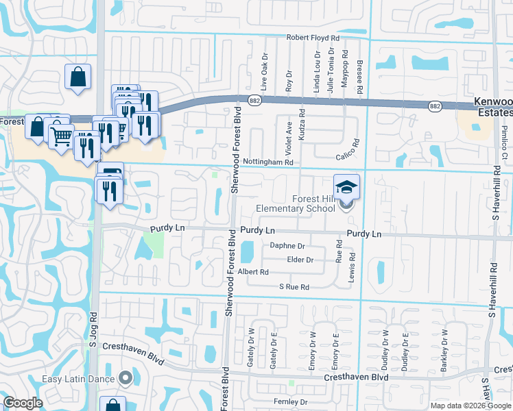 map of restaurants, bars, coffee shops, grocery stores, and more near 2176 Laurel Way in West Palm Beach