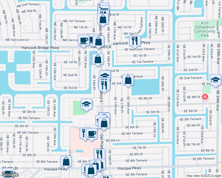 map of restaurants, bars, coffee shops, grocery stores, and more near 321 Southeast 17th Avenue in Cape Coral