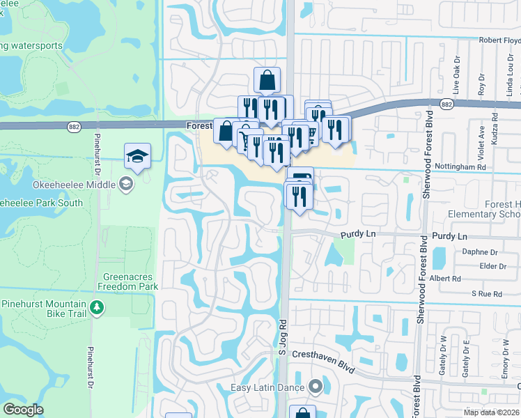 map of restaurants, bars, coffee shops, grocery stores, and more near 1007 Island Manor Drive in Greenacres