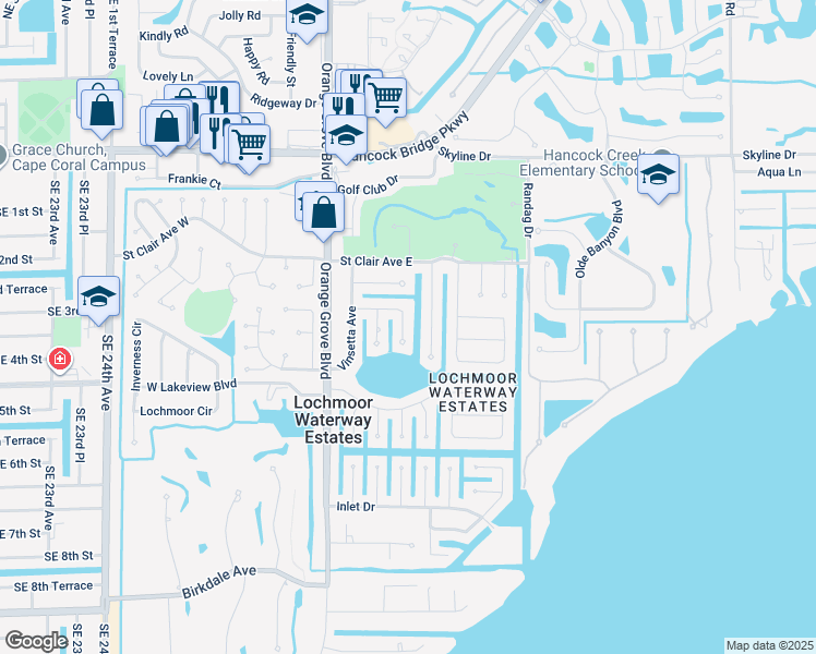 map of restaurants, bars, coffee shops, grocery stores, and more near 4602 West Coral Circle in North Fort Myers