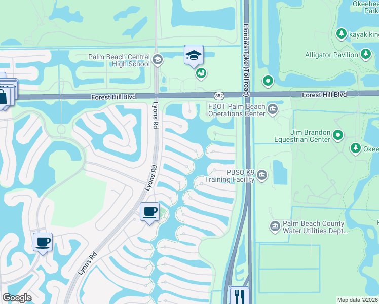 map of restaurants, bars, coffee shops, grocery stores, and more near 8293 Cozumel Lane in Wellington