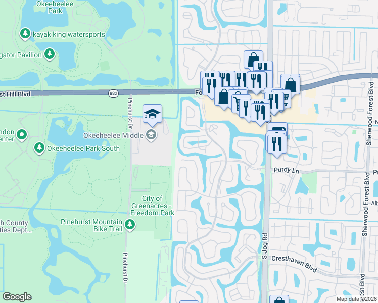 map of restaurants, bars, coffee shops, grocery stores, and more near 2245 Soundings Court in Greenacres