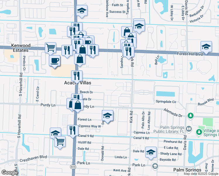 map of restaurants, bars, coffee shops, grocery stores, and more near 274 Woodland Road in Palm Springs