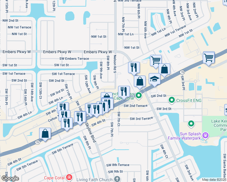 map of restaurants, bars, coffee shops, grocery stores, and more near 801 Florida 78 in Cape Coral