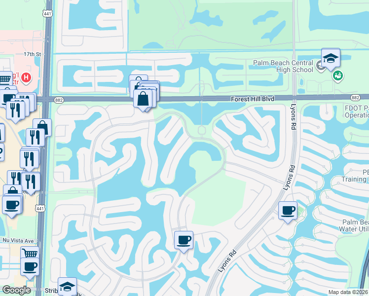 map of restaurants, bars, coffee shops, grocery stores, and more near 2209 Merriweather Way in Wellington
