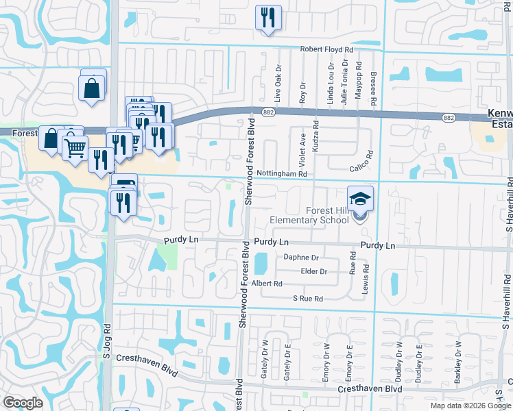 map of restaurants, bars, coffee shops, grocery stores, and more near 5924 Longbow Lane in Haverhill