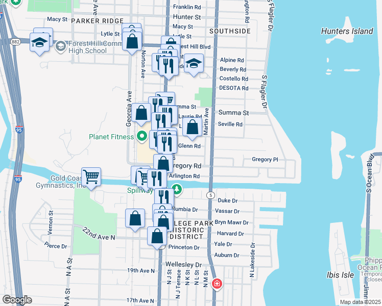 map of restaurants, bars, coffee shops, grocery stores, and more near 330 Glenn Road in West Palm Beach