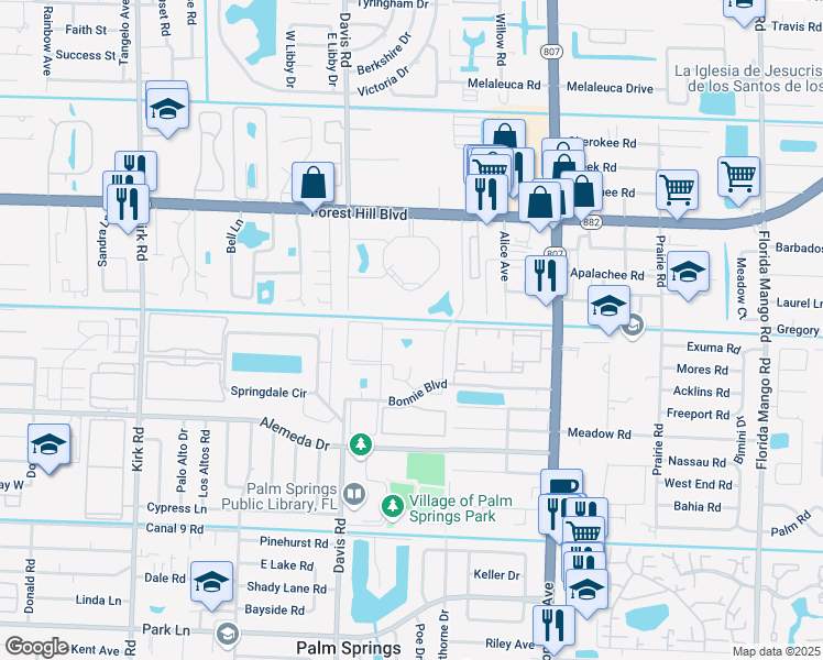 map of restaurants, bars, coffee shops, grocery stores, and more near 725 Lori Drive in Palm Springs