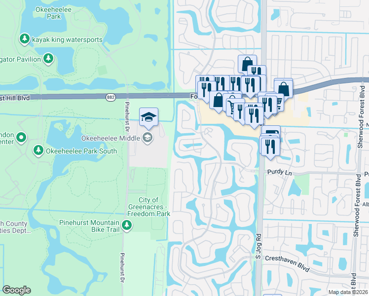 map of restaurants, bars, coffee shops, grocery stores, and more near 2012 Landings Boulevard in Greenacres