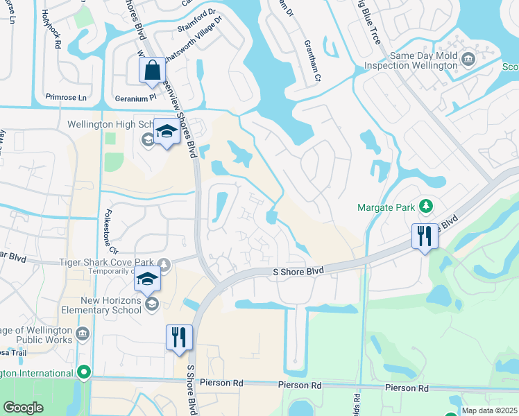 map of restaurants, bars, coffee shops, grocery stores, and more near 2514 Bedford Mews Drive in Wellington