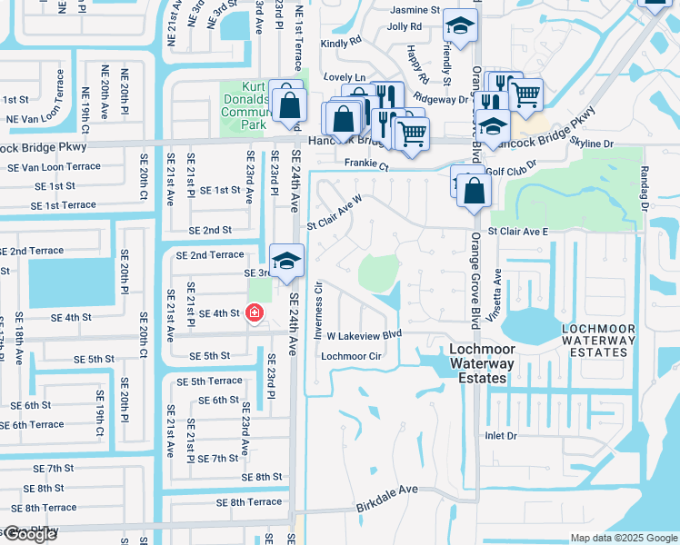 map of restaurants, bars, coffee shops, grocery stores, and more near 4403 Teasdale Drive in North Fort Myers