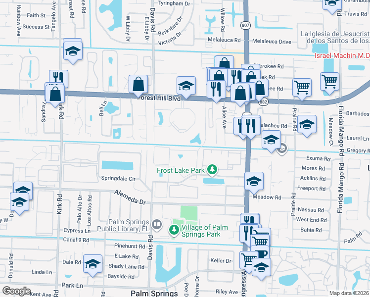 map of restaurants, bars, coffee shops, grocery stores, and more near 725 Lori Drive in Palm Springs