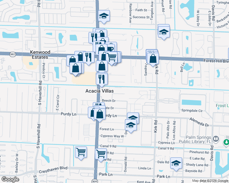 map of restaurants, bars, coffee shops, grocery stores, and more near 4371 Canal 8 Road in West Palm Beach