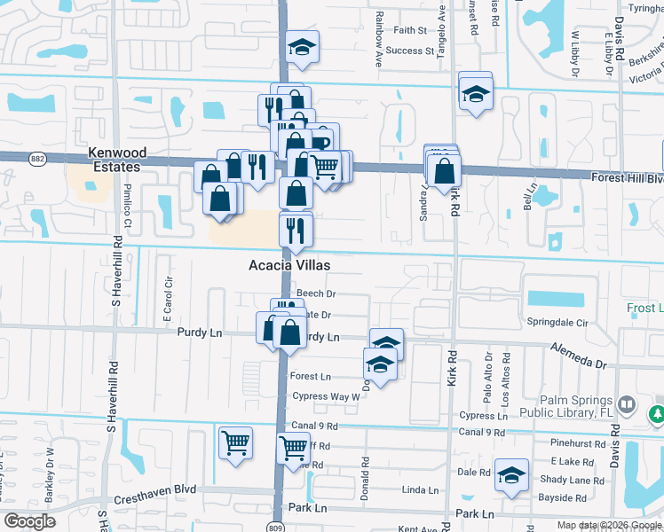 map of restaurants, bars, coffee shops, grocery stores, and more near 4369 Canal 8 Road in West Palm Beach