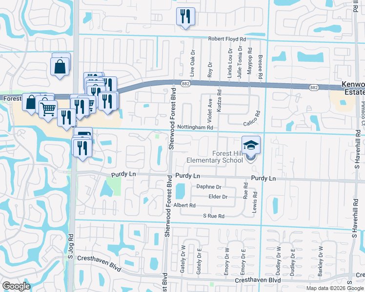 map of restaurants, bars, coffee shops, grocery stores, and more near 5924 Longbow Lane in Haverhill