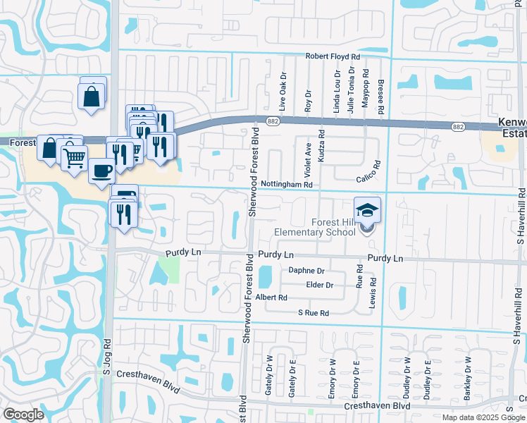 map of restaurants, bars, coffee shops, grocery stores, and more near 5924 Longbow Lane in Haverhill