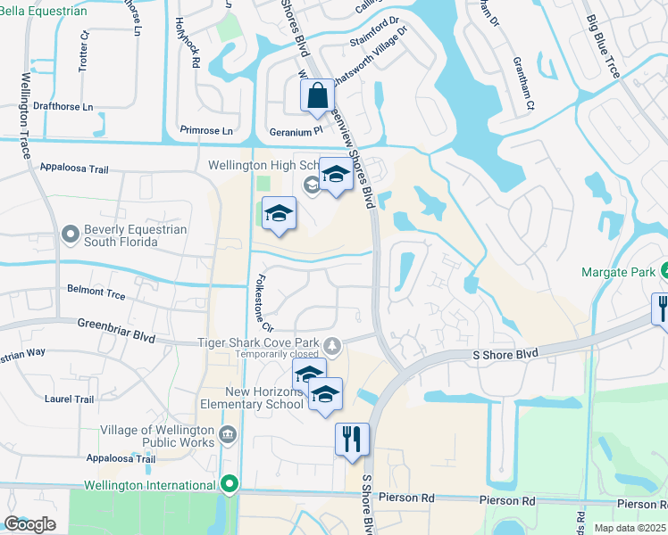 map of restaurants, bars, coffee shops, grocery stores, and more near 13676 Folkestone Court in Wellington